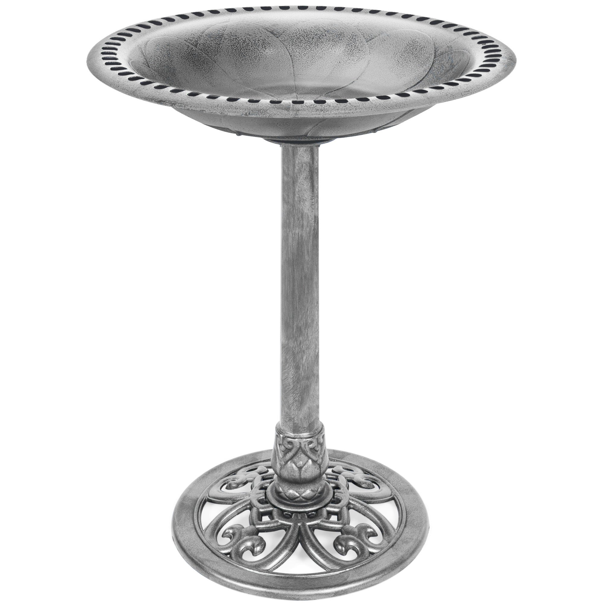 Vintage Outdoor Garden Bird Bath w/ Fleur-de-Lis Accents - Stone