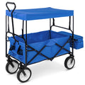 Utility Wagon Cart w/ Folding Design, 2 Cup Holders, Removable Canopy - Blue