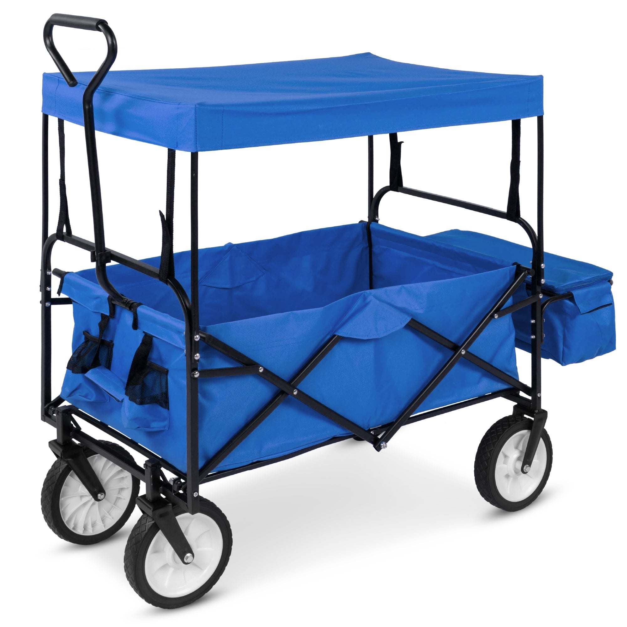 Utility Wagon Cart w/ Folding Design, 2 Cup Holders, Removable Canopy - Blue