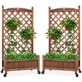 Set of 2 Wood Planter Box & Lattice Trellis w/ Optional Wheels - 48in