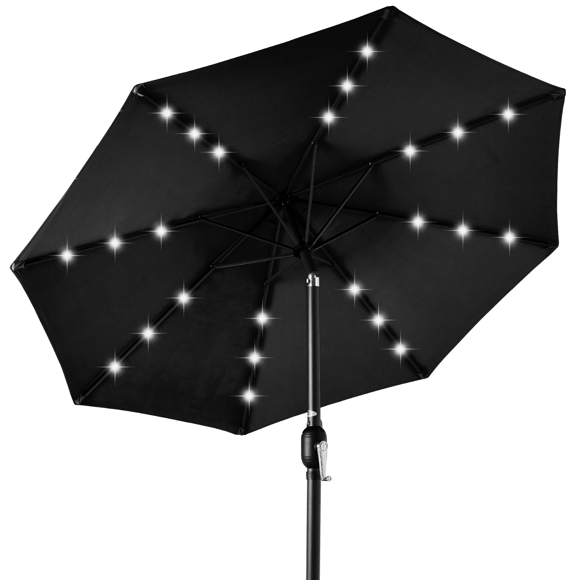 Solar LED Lighted Patio Umbrella w/ Tilt Adjustment, UV-Resistant - 10ft - Black