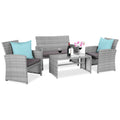 4-Piece Outdoor Wicker Conversation Patio Set w/ 4 Seats, Glass Table Top - Gray/Gray