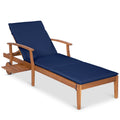 Adjustable Acacia Wood Chaise Lounge Chair w/ Side Table, Wheels - 79x26in - Navy Blue