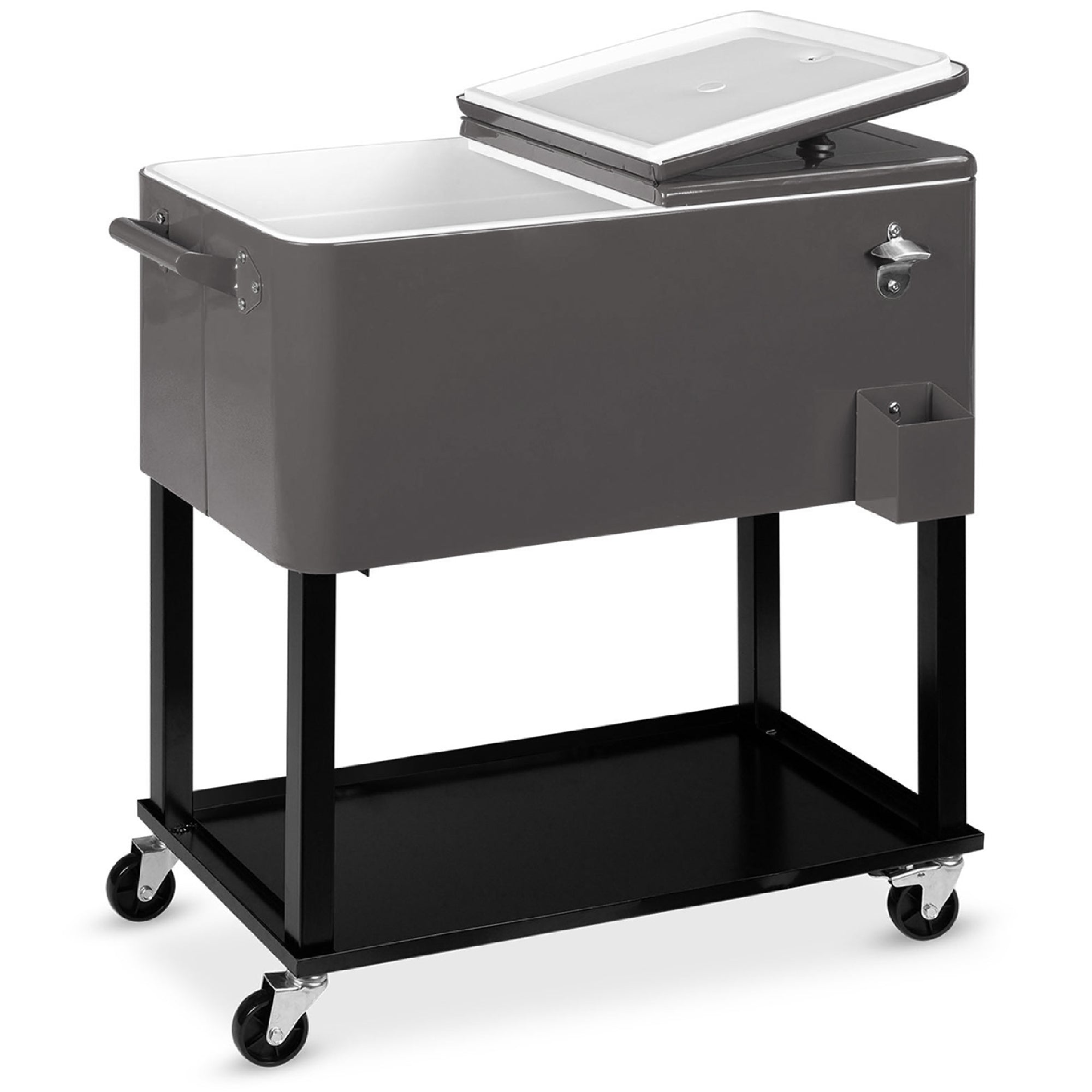Portable Rolling Cooler Cart w/ Bottle Opener, Catch Tray - 80qt - Gray