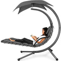 Hanging Curved Chaise Lounge Chair w/ Built-In Pillow, Removable Canopy - Charcoal Gray