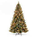 Pre-Lit Christmas Pine Tree w/ Pine Cones, Flocked Branch Tips, Berries - 9ft