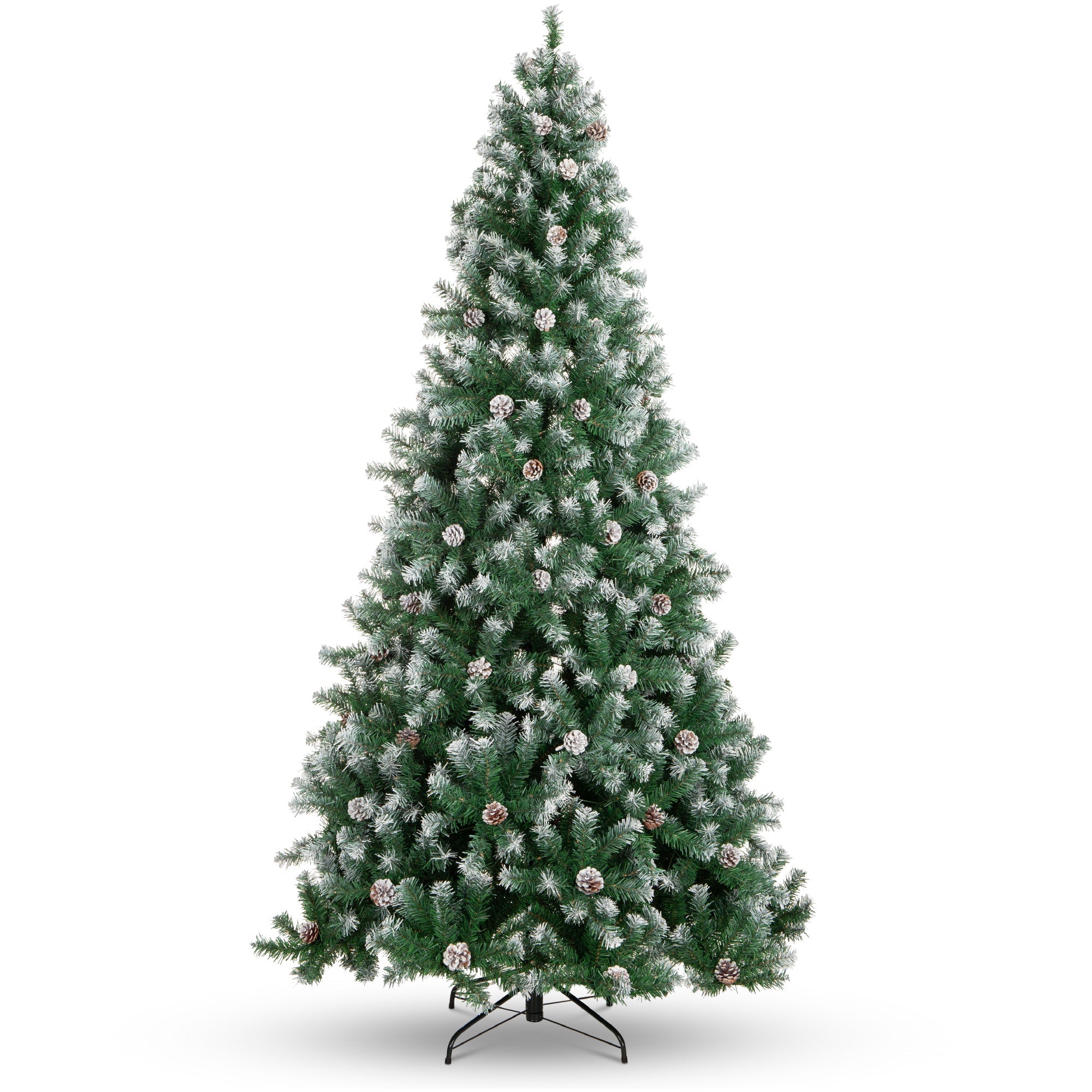 Pre-Decorated Christmas Tree w/ Pinecones, Flocked Branch Tips - 7.5ft