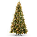 Pre-Lit Pre-Decorated Christmas Tree w/ Flocked Tips, Pinecones - 9ft