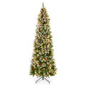 Pre-Lit Partially Flocked Spruce Pencil Tree w/ Berries, Pine Cones - 9ft