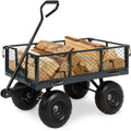 Steel Garden Utility Cart Wagon w/ 400lb Capacity, Removable Sides, Handle - Gray