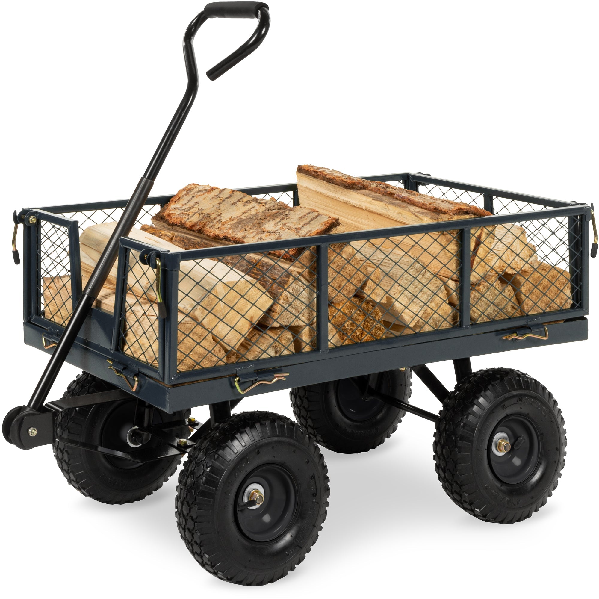 Steel Garden Utility Cart Wagon w/ 400lb Capacity, Removable Sides, Handle - Gray