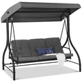 3-Seat Outdoor Canopy Swing Glider Furniture w/ Converting Flatbed Backrest - Gray