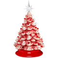 Pre-Lit Ceramic Tabletop Christmas Tree with Lights- 15in - Peppermint w/ Red and White Lights