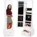 360 Swivel Mirrored Jewelry Cabinet Armoire w/ LED Lights, Mirror - White
