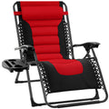 Oversized Padded Zero Gravity Chair, Folding Recliner w/ Headrest, Side Tray - Red