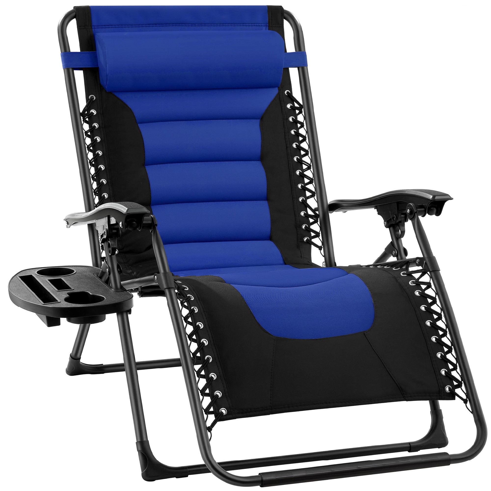 Oversized Padded Zero Gravity Chair, Folding Recliner w/ Headrest, Side Tray - Blue/Black