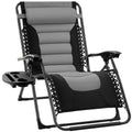 Oversized Padded Zero Gravity Chair, Folding Recliner w/ Headrest, Side Tray - Gray/Black