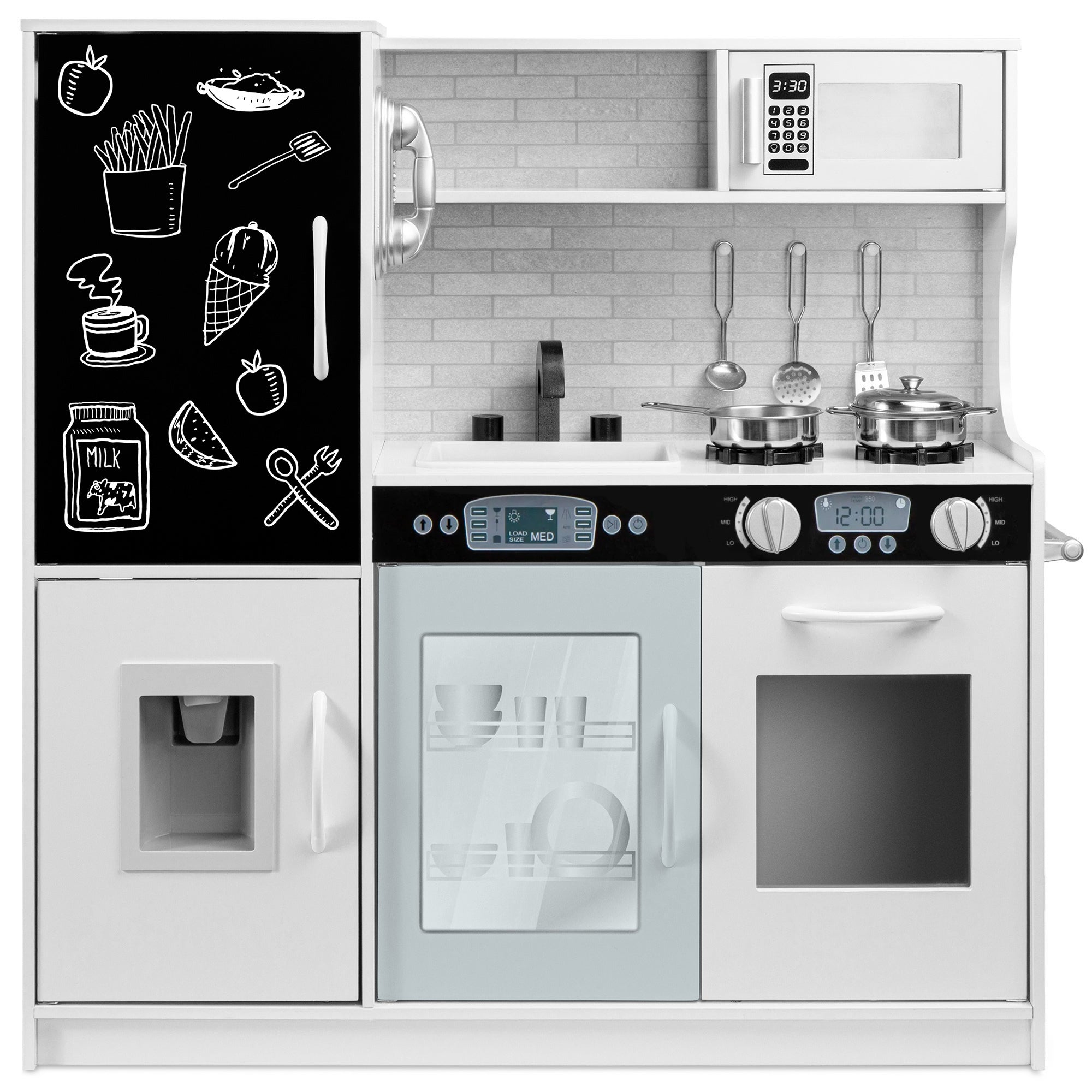 Pretend Play Kitchen Wooden Toy Set for Kids with 11 Accessories - White
