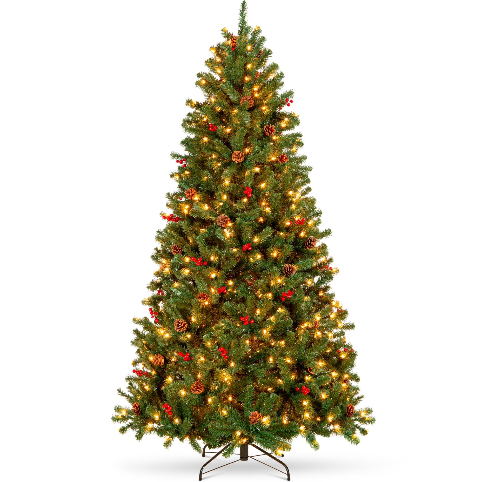 Pre-Lit Pre-Decorated Spruce Christmas Tree w/ Pine Cones, Berries - 6ft