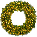 Pre-Lit Artificial Fir Christmas Wreath w/ LED Lights, Plug-In, PVC Tips - 48in