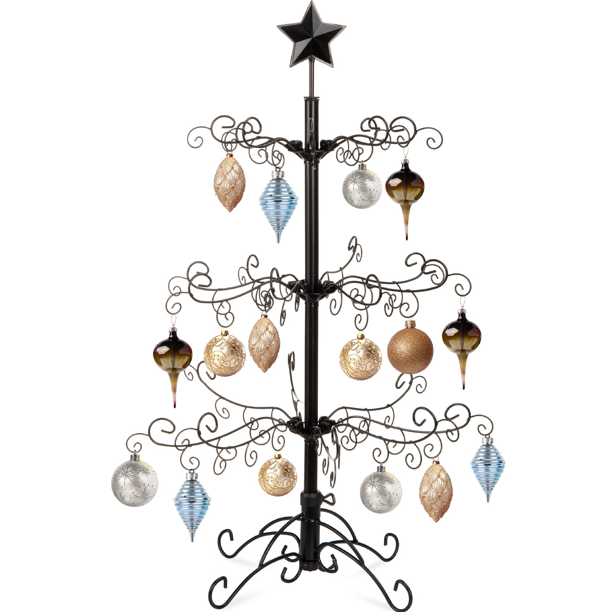 Wrought Iron Christmas Tree Ornament Display w/ Easy Assembly, Stand - 3ft - Black