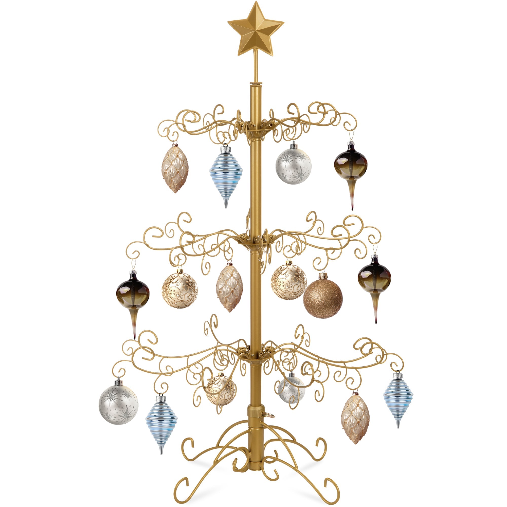 Wrought Iron Christmas Tree Ornament Display w/ Easy Assembly, Stand - 3ft - Gold