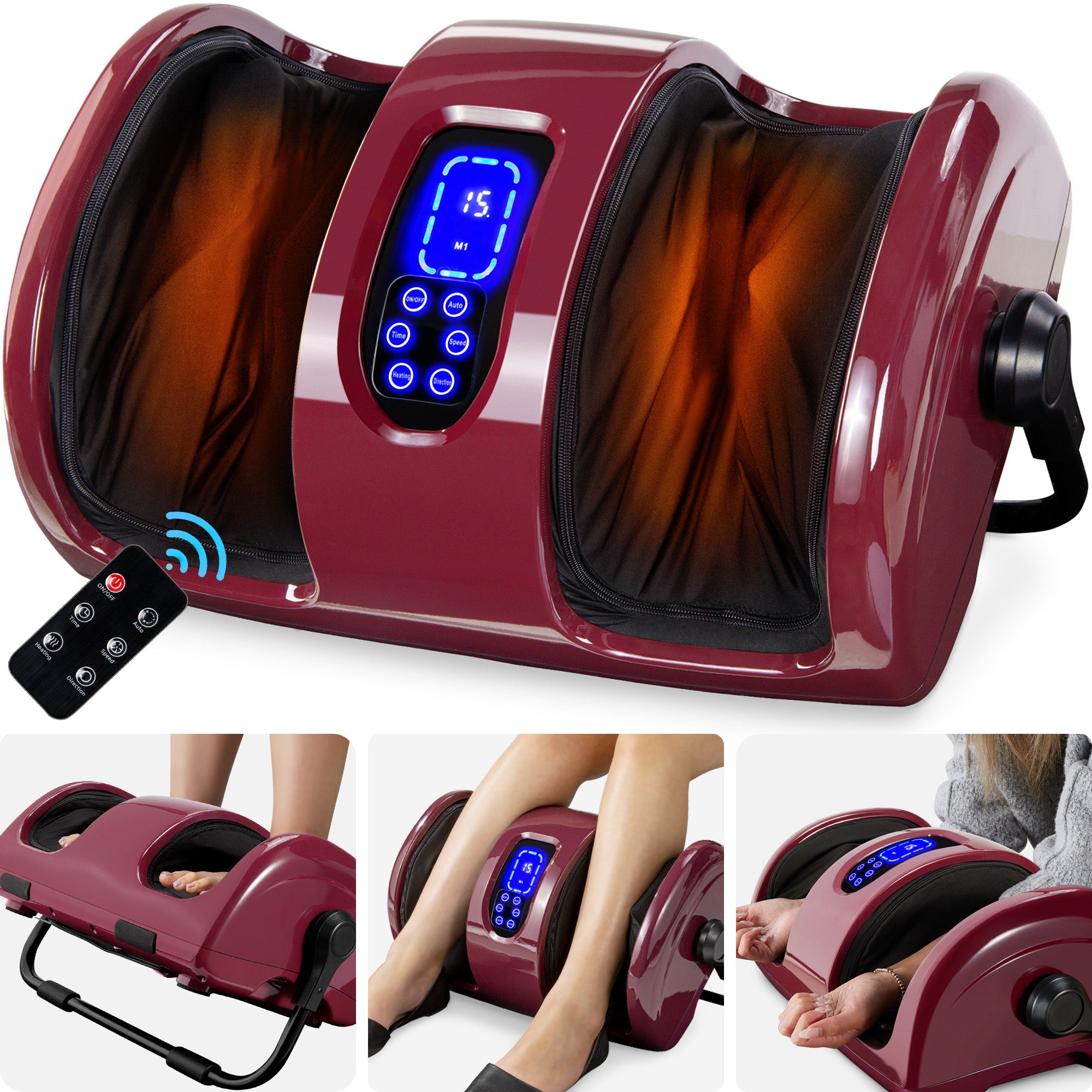 Reflexology Shiatsu Foot Massager w/ High-Intensity Rollers, Remote Control - Burgundy