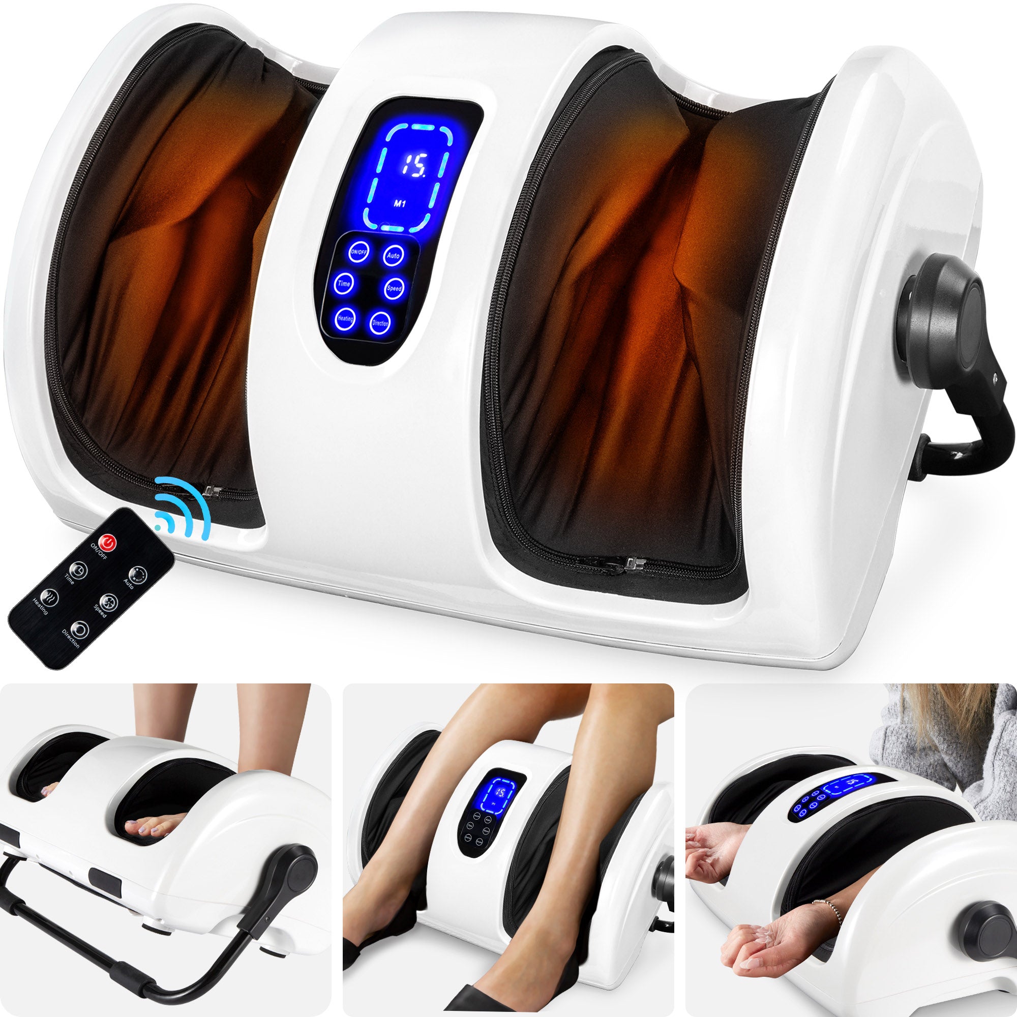 Reflexology Shiatsu Foot Massager w/ High-Intensity Rollers, Remote Control - Pearl White