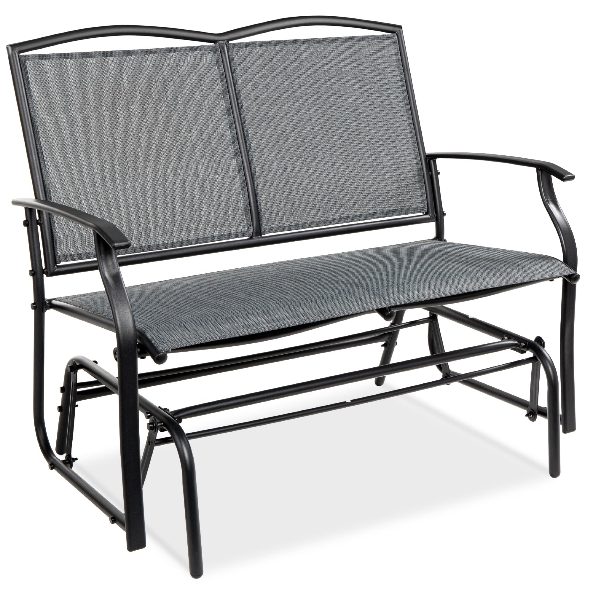 2-Person Patio Loveseat Swing Glider, Bench Rocker w/ Armrests - Gray