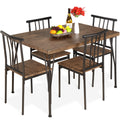 5-Piece Modern Metal and Wood Dining Table Furniture Set w/ 4 Chairs - Drift Brown