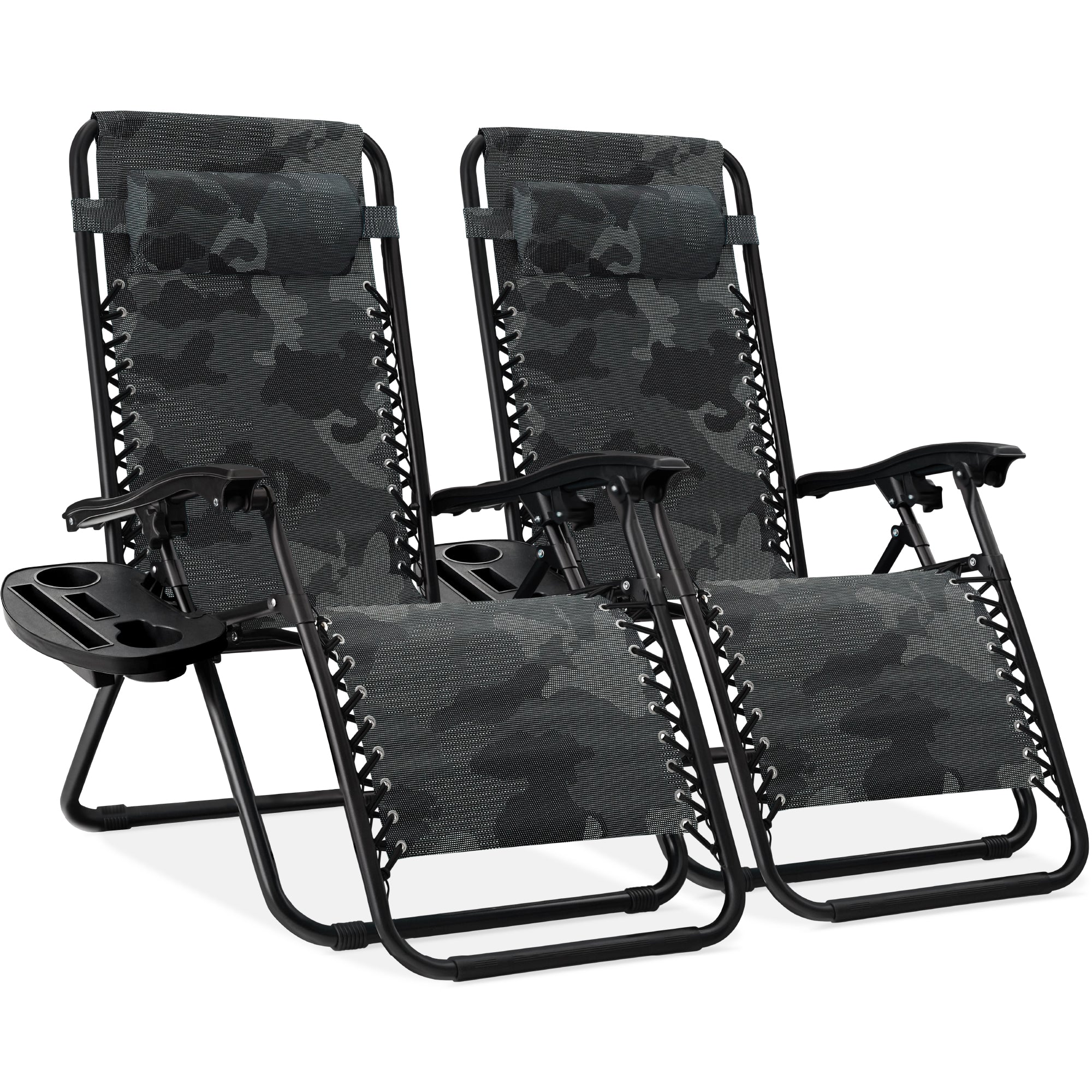Set of 2 Adjustable Zero Gravity Patio Chair Recliners w/ Cup Holders - Camouflage