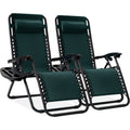 Set of 2 Adjustable Zero Gravity Patio Chair Recliners w/ Cup Holders - Forest Green