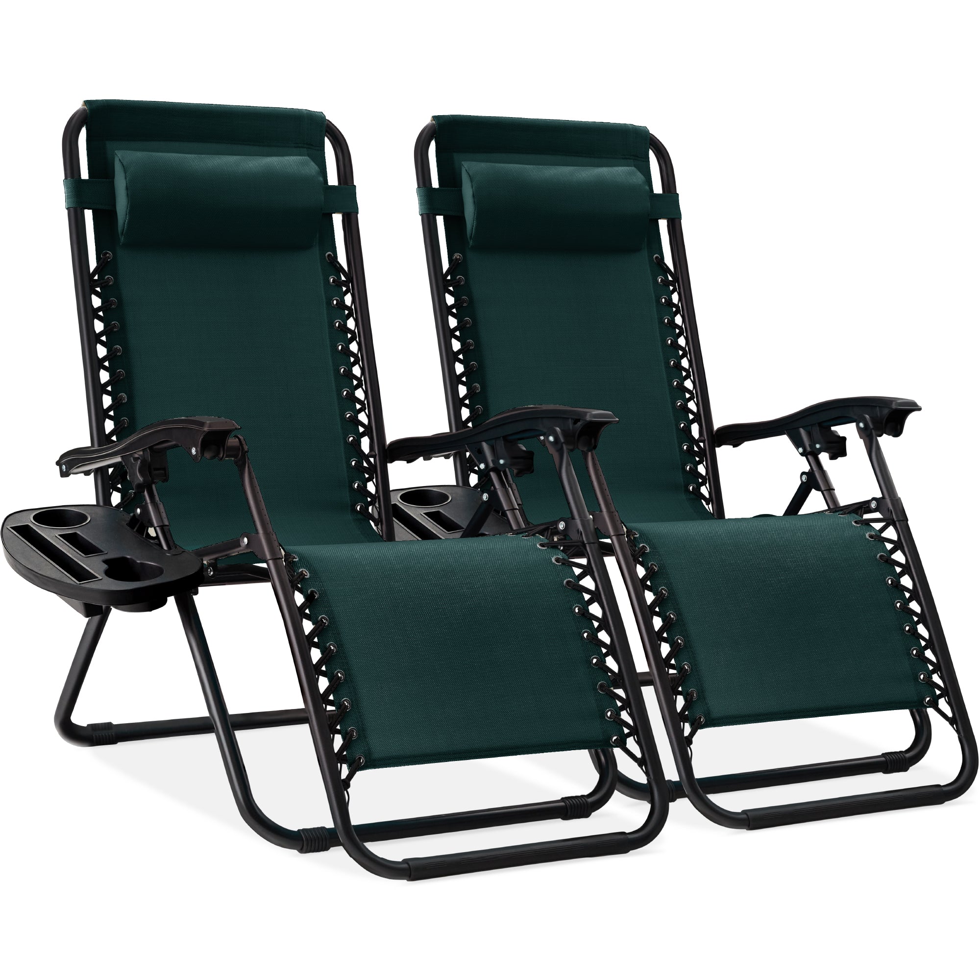 Set of 2 Adjustable Zero Gravity Patio Chair Recliners w/ Cup Holders - Forest Green
