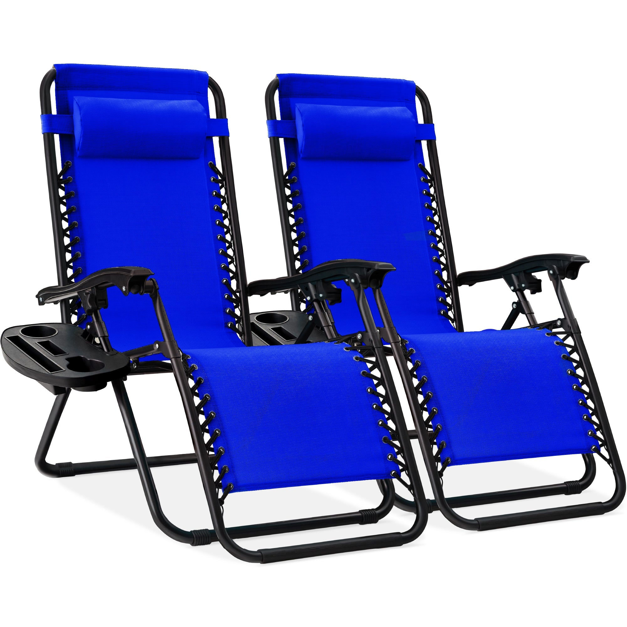 Set of 2 Adjustable Zero Gravity Patio Chair Recliners w/ Cup Holders - Cobalt Blue