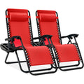 Set of 2 Adjustable Zero Gravity Patio Chair Recliners w/ Cup Holders - Crimson Red
