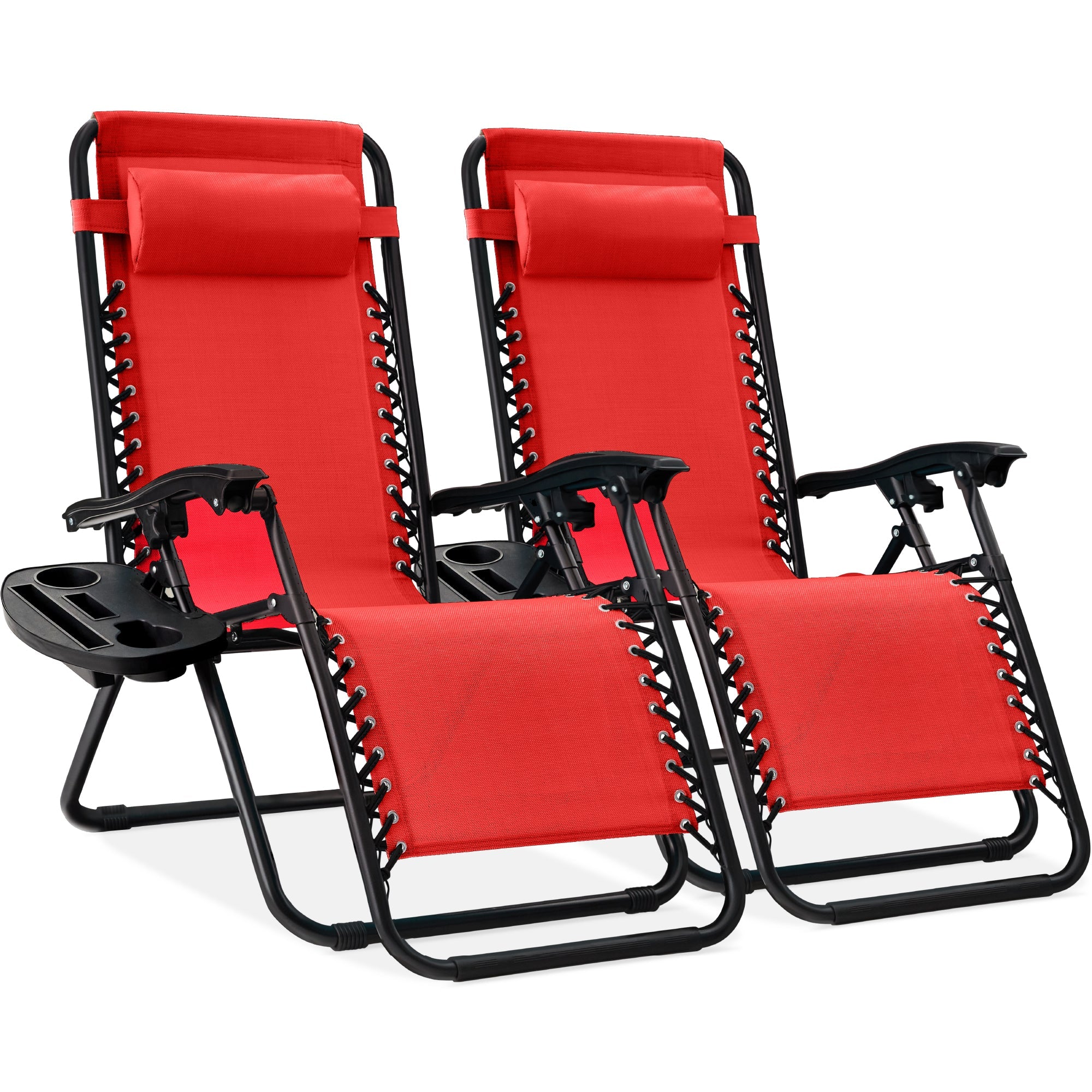Set of 2 Adjustable Zero Gravity Patio Chair Recliners w/ Cup Holders - Crimson Red