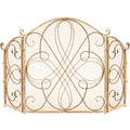 3-Panel Wrought Iron Metal Fireplace Screen Cover w/ Scroll Design - 55x33in