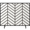 Single Panel Iron Chevron Fireplace Screen w/ Antique Finish - 38x31in - Satin Black