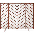 Single Panel Iron Chevron Fireplace Screen w/ Antique Finish - 38x31in - Copper