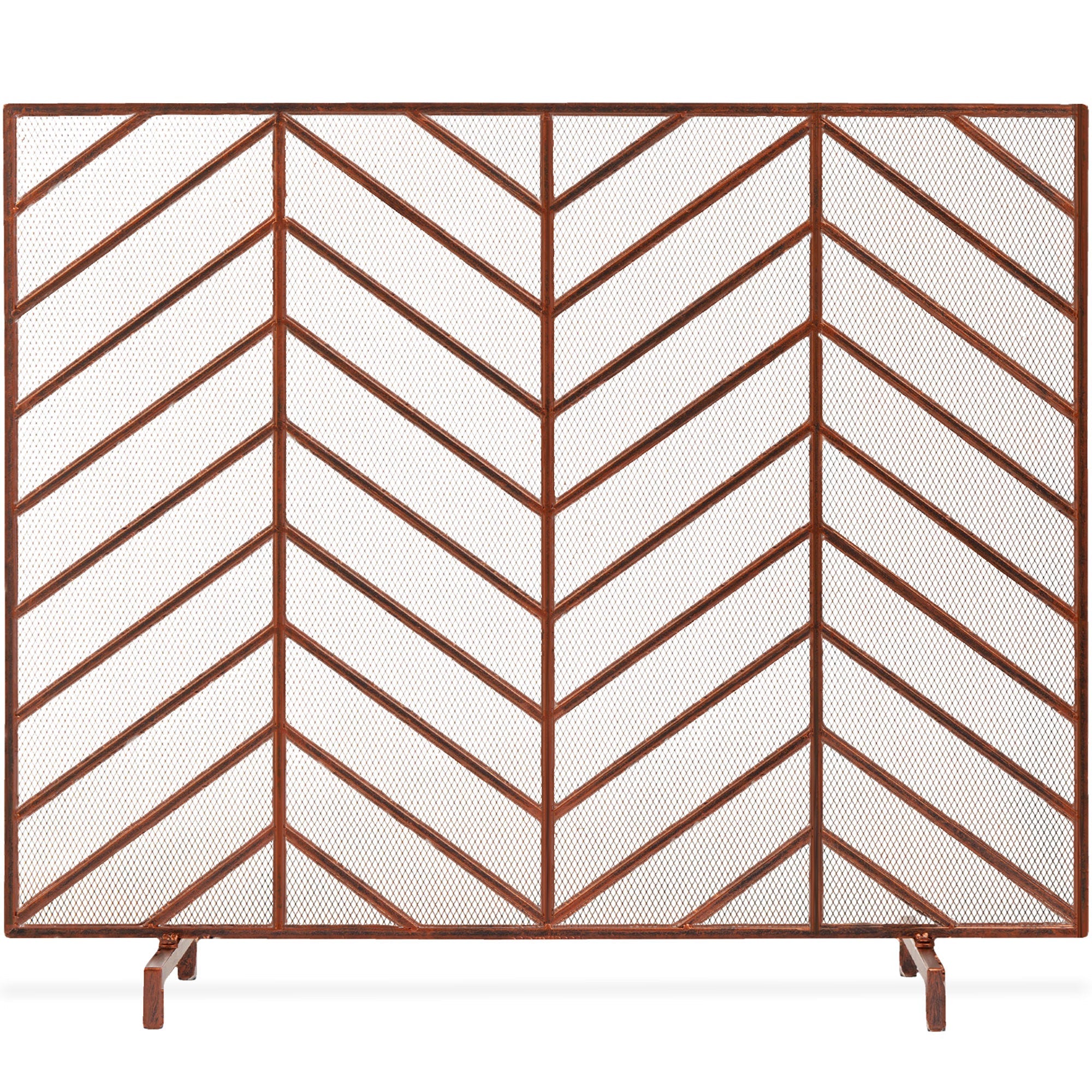 Single Panel Iron Chevron Fireplace Screen w/ Antique Finish - 38x31in - Copper