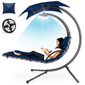 Hanging LED-Lit Curved Chaise Lounge Chair w/ Pillow, Canopy, Stand - Navy