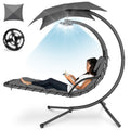 Hanging LED-Lit Curved Chaise Lounge Chair w/ Pillow, Canopy, Stand - Gray
