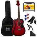 41in Acoustic Guitar Starter Kit w/ Digital Tuner, Padded Case, Picks, Strap - Red Burst