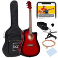 Full Size Beginner Acoustic Guitar Set with Case, Strap, Capo - 41in - Red
