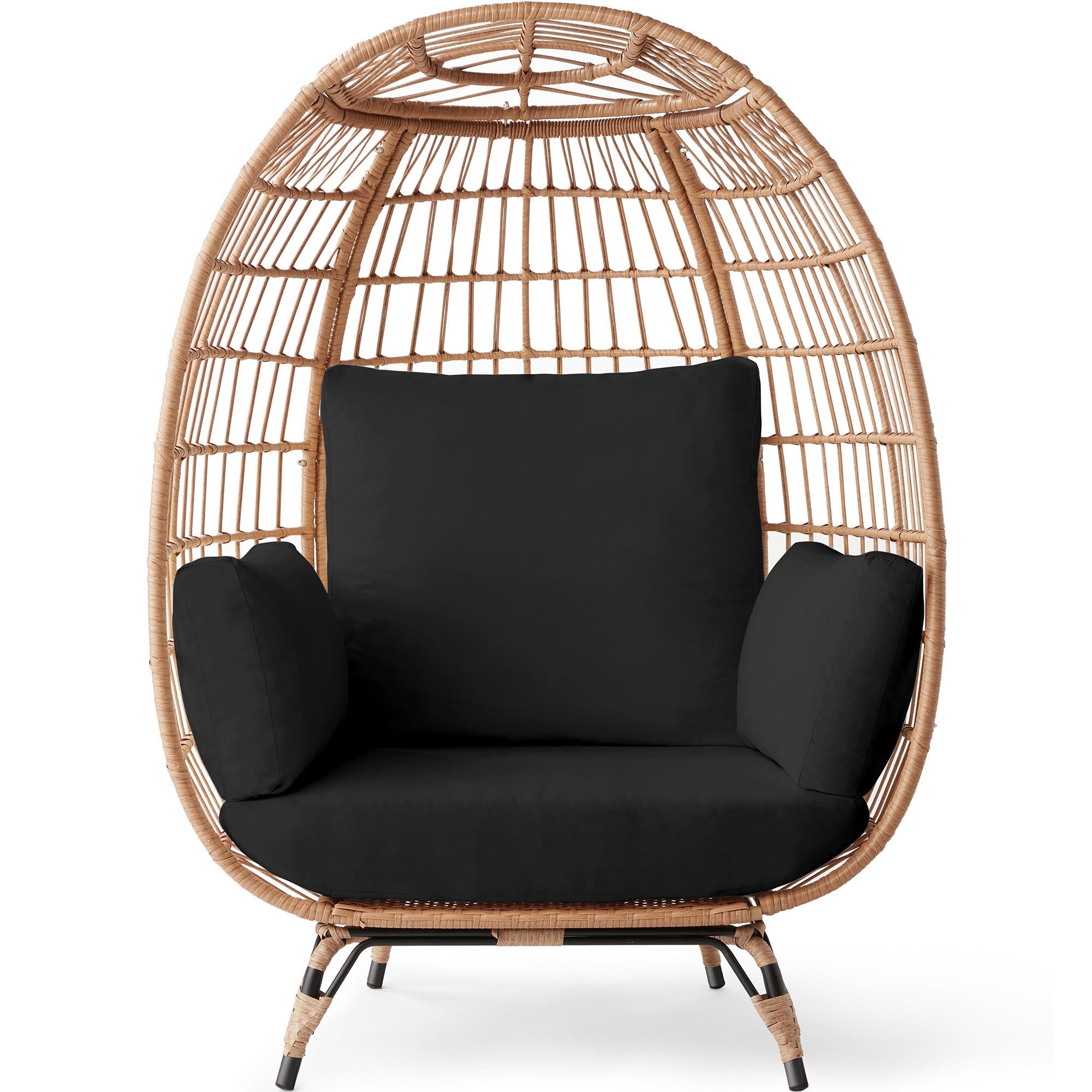 Wicker Egg Chair Oversized Indoor Outdoor Patio Lounger - Black