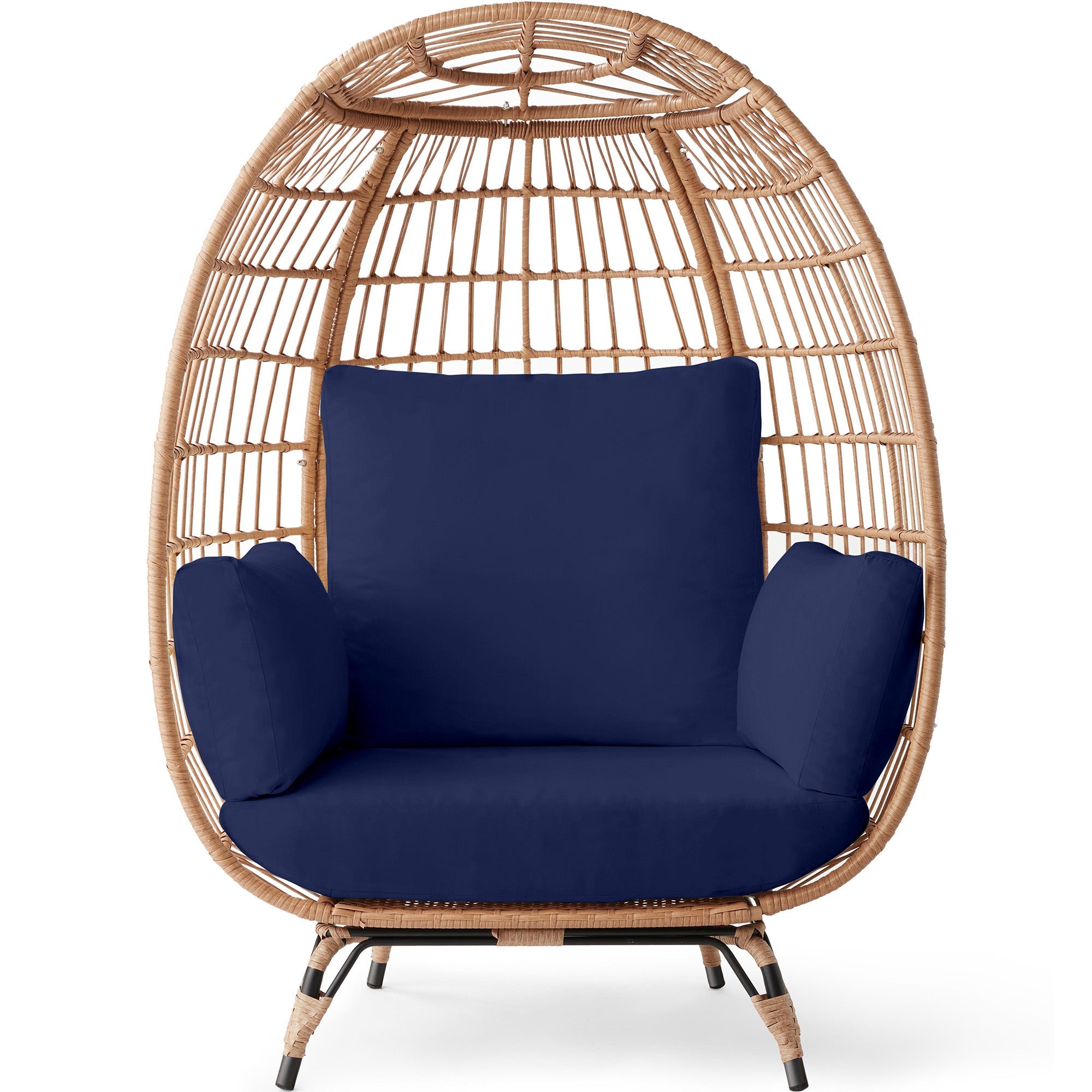 Wicker Egg Chair Oversized Indoor Outdoor Patio Lounger - Navy