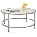 Round Tempered Glass Coffee Table w/ Steel Frame - 36in - Gray