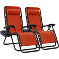 Set of 2 Adjustable Zero Gravity Patio Chair Recliners w/ Cup Holders - Burnt Orange