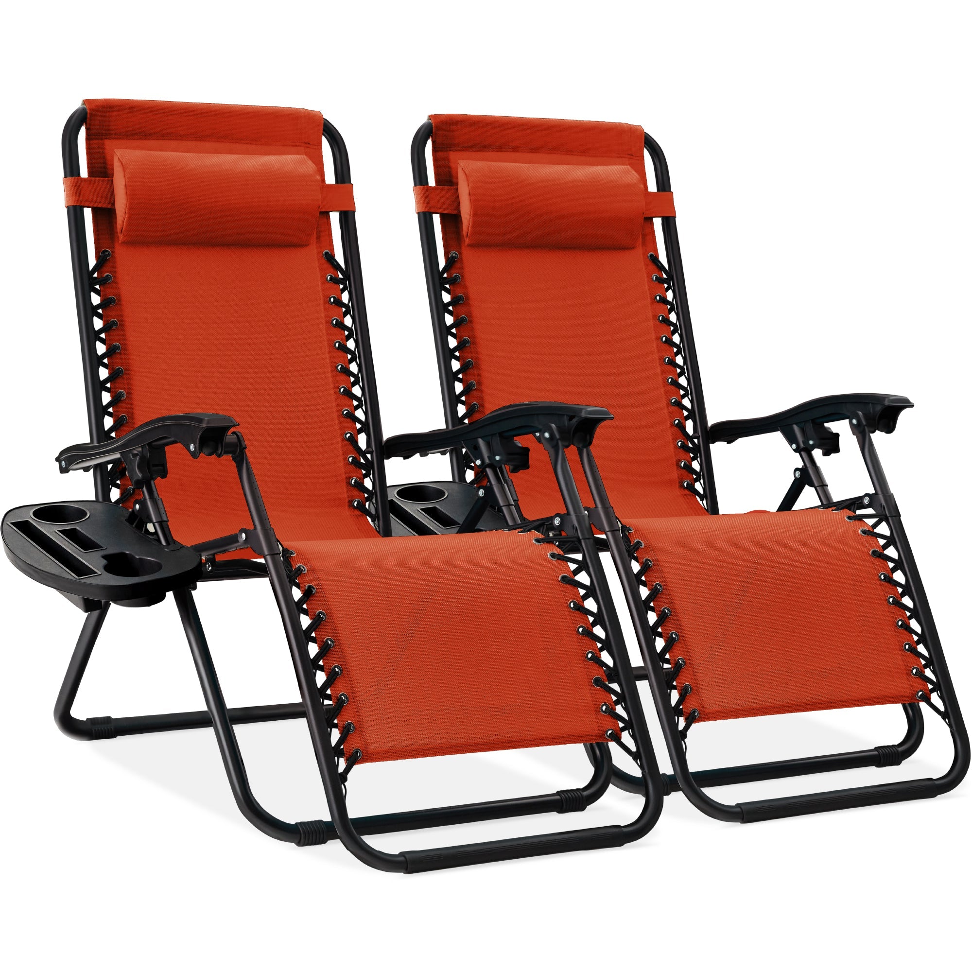 Set of 2 Adjustable Zero Gravity Patio Chair Recliners w/ Cup Holders - Burnt Orange