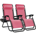 Set of 2 Adjustable Zero Gravity Patio Chair Recliners w/ Cup Holders - Pink